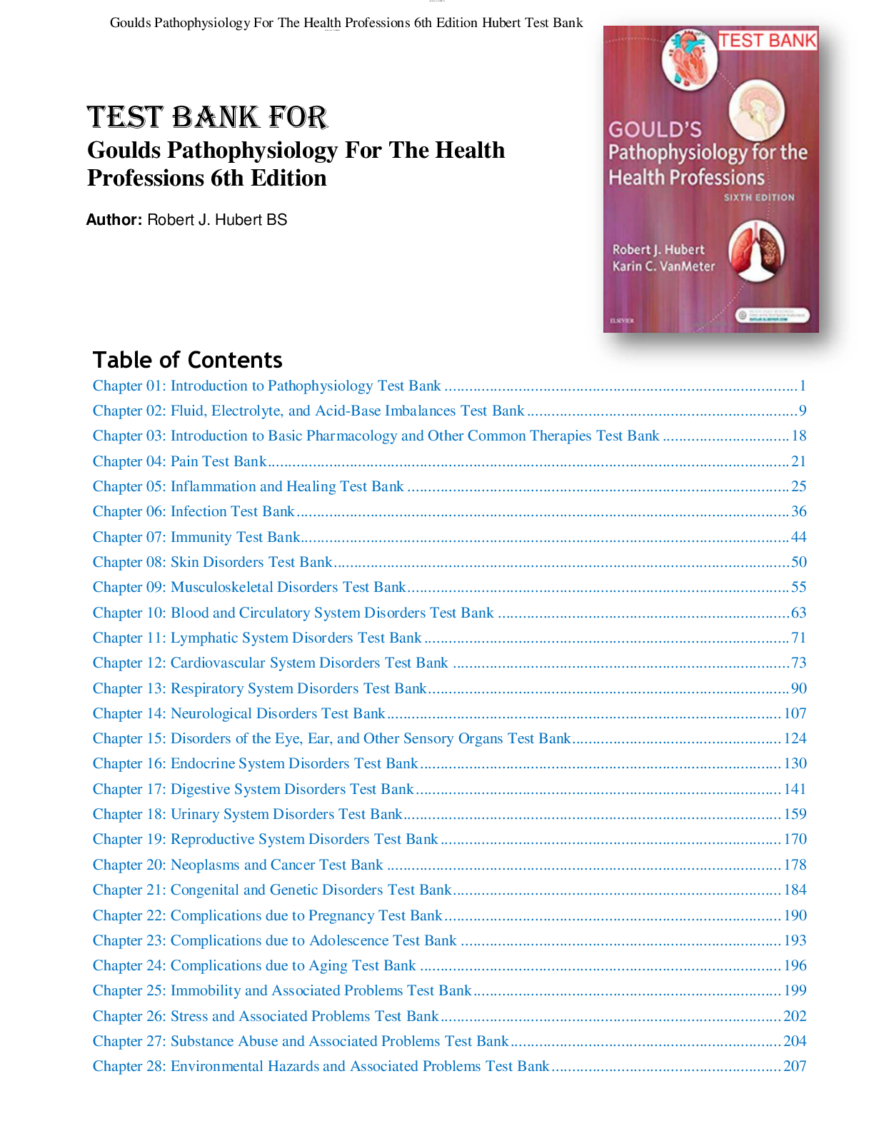 TEST BANK FOR GOULDS PATHOPHYSIOLOGY FOR THE HEALTH PROFESSIONS 6TH EDITION HUBERT CHAPTER 1-28 | COMPLETE GUIDE A+